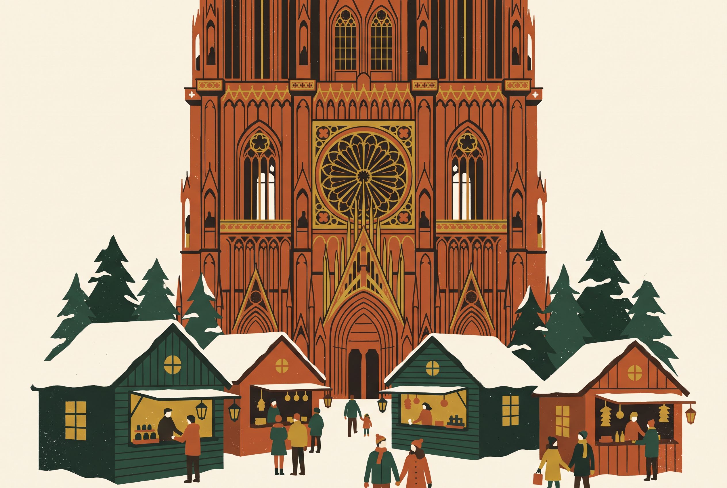 Les chalets du marché de Noël au pied de la cathédrale de Strasbourg